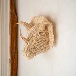 Triceratops Rattan Wall Mask - Dinosaur Nursery Decor - Kids Room Art Handmade Wicker Animal Head For Playroom - thumbnail 3