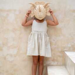 Triceratops Rattan Wall Mask - Dinosaur Nursery Decor - Kids Room Art Handmade Wicker Animal Head For Playroom - thumbnail 2