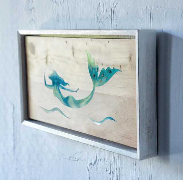 Mermaid Wood Wall Art Epoxy Resin Cedar Painting - image 1
