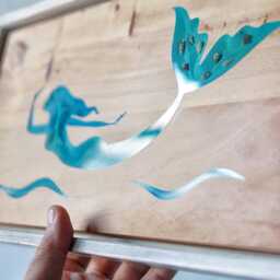 Mermaid Wood Wall Art Epoxy Resin Cedar Painting - thumbnail 2