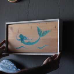 Mermaid Wood Wall Art Epoxy Resin Cedar Painting - thumbnail 3