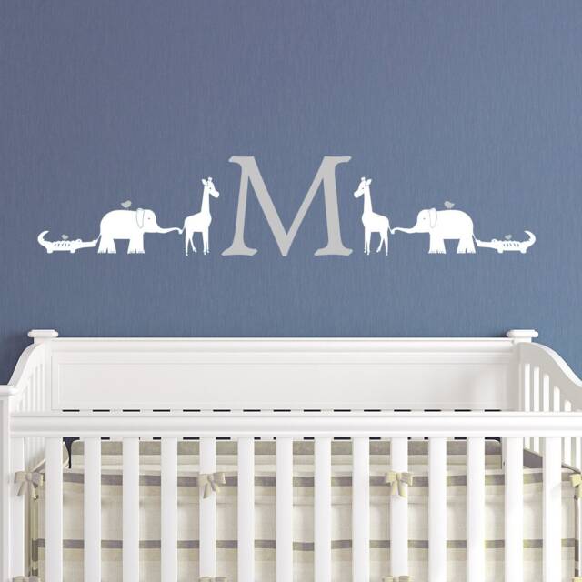 Personalized Monogram Animal Parade Large Wall Decal Elephant, Giraffe, Crocodile Vinyl Choose Colors Kids Nursery Zoo Jungle Decor C182 - image 1