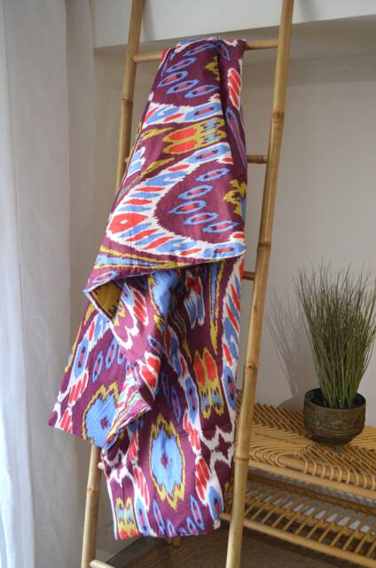 Blanket 110x150cm - Handmade in France Floral Blockprint Cotton - image 1