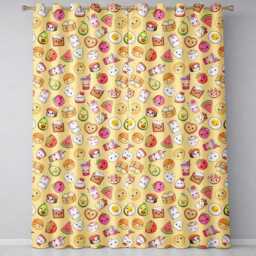 Cute Kawaii Food Characters Seamless Pattern Yellow Background Fun Snacks Readymade Eyelet Ring Top Thermal 100% Blackout Curtains - thumbnail 2