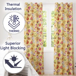 Cute Kawaii Food Characters Seamless Pattern Yellow Background Fun Snacks Readymade Eyelet Ring Top Thermal 100% Blackout Curtains - thumbnail 3