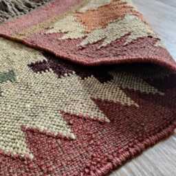 Handwoven Wool Jute Kilim Rug - Multicolour Geometric Flatweave Reversible Boho - thumbnail 3