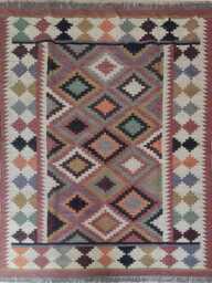 Handwoven Wool Jute Kilim Rug - Multicolour Geometric Flatweave Reversible Boho - thumbnail 1