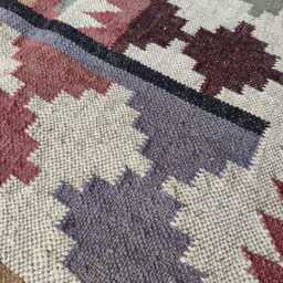 Handwoven Wool Jute Kilim Rug - Multicolour Geometric Flatweave Reversible Boho - thumbnail 4