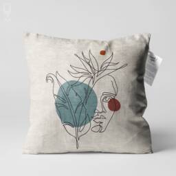 Abstract Face Pattern On Cushion Cover With Leaves - Double Sided Printing Soft Chenille Fabric Multi Size Options Oeko-Tex?? - thumbnail 1