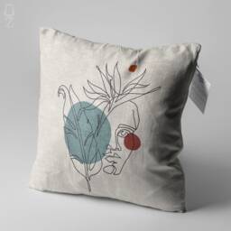 Abstract Face Pattern On Cushion Cover With Leaves - Double Sided Printing Soft Chenille Fabric Multi Size Options Oeko-Tex?? - thumbnail 3