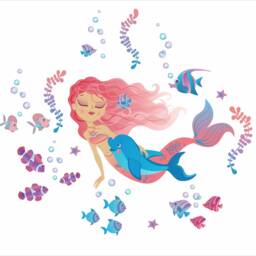 Mermaid With Dolphin Repositionable Wall Decal For Nursery Or Girl's Room, Eco Friendly Sticker, Room Decor PVC Free - thumbnail 3