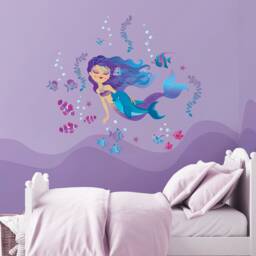 Mermaid With Dolphin Repositionable Wall Decal For Nursery Or Girl's Room, Eco Friendly Sticker, Room Decor PVC Free - thumbnail 2
