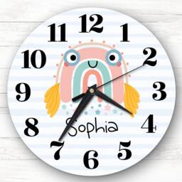 Rainbow Fish Girls Room Custom Gift Personalised Clock - thumbnail 1