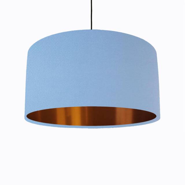 Light Blue Lampshade in Cotton With Copper Lining Large Plain Ceiling Lightshade - image 1