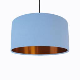 Light Blue Lampshade in Cotton With Copper Lining Large Plain Ceiling Lightshade - thumbnail 1
