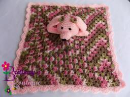 Baby Blankie Lovey Crochet Plush Pink Puppy Dog Security Blanket Snuggle Shower Gift - thumbnail 1