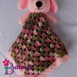 Baby Blankie Lovey Crochet Plush Pink Puppy Dog Security Blanket Snuggle Shower Gift - thumbnail 3