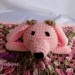 Baby Blankie Lovey Crochet Plush Pink Puppy Dog Security Blanket Snuggle Shower Gift - thumbnail 2
