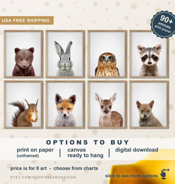 Forest Animals Nursery Prints, Woodland Creatures Decor - Set Of 8 - image 1