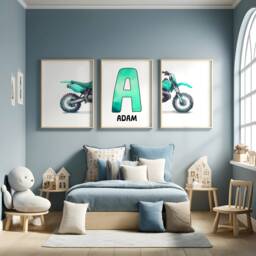 Personalised Name Dirt Bike Prints - Set Of 3 Posters - Motorbike Wall Art Motocross Boys Room Nursery Kids Motor Biker Decor Gifts - thumbnail 1