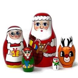Handmade Santa Nesting Dolls Wooden Christmas Decor, Kids Toy - thumbnail 1