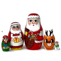 Handmade Santa Nesting Dolls Wooden Christmas Decor, Kids Toy - thumbnail 4