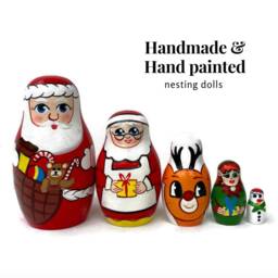 Handmade Santa Nesting Dolls Wooden Christmas Decor, Kids Toy - thumbnail 2