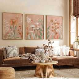 Neutral Floral Wall Art Prints Set Of 3, Modern Botanical Posters, Beige & Terracotta Flower Artwork For Living Room Or Bedroom Decor - thumbnail 3