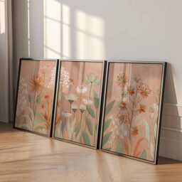 Neutral Floral Wall Art Prints Set Of 3, Modern Botanical Posters, Beige & Terracotta Flower Artwork For Living Room Or Bedroom Decor - thumbnail 2