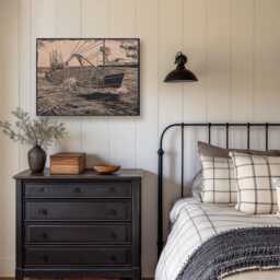 Alaskan Crab Fishing Boat Wall Art - Nautical Inspired Engraved Wood Lithograph Illustration, Large Painting, Ocean Print - thumbnail 2