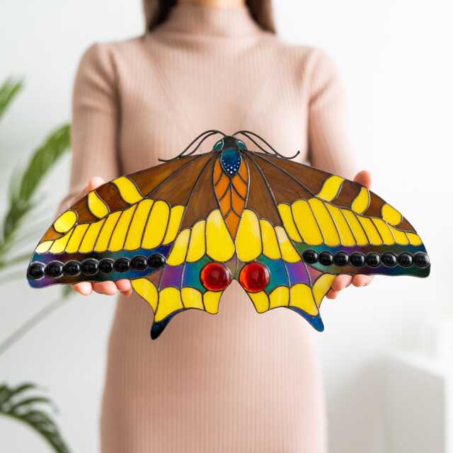 stained Glass Swallowtail Butterfly Wall Decor Large Yellow Hanging Unique Gift For Mom Bohemian Home Housewarming - image 1