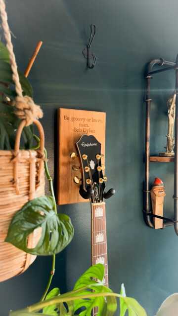 Solid Oak Guitar Holder - Personalised Wall Hanging Stand Gift For Music Lovers - image 1
