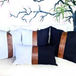 Color Block Faux Leather Pillow Cover Modern Scandinavian Linen Decor - thumbnail 2