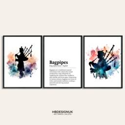 Bagpipe Watercolour Art Print - Set Of 3 Music Artwork - Watercolor Poster Wall Musician Bagpipes Picture Decor Room Gift - thumbnail 1