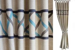 Scandinavian Style Brown Blue Linen Curtains, Geometric Modern Curtain Panels, Masculine Bedroom Curtain, Striped Minimalist Unique Drapes