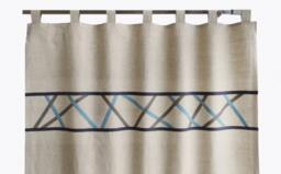 Scandinavian Style Brown Blue Linen Curtains, Geometric Modern Curtain Panels, Masculine Bedroom Curtain, Striped Minimalist Unique Drapes - thumbnail 2