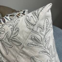 Embroidered Cushion Cover, Pillow Cover , Throw - Grey Leaf Design/John Lewis Fabric Countryside Home, Sofa - thumbnail 3
