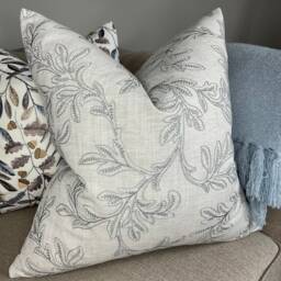 Embroidered Cushion Cover, Pillow Cover , Throw - Grey Leaf Design/John Lewis Fabric Countryside Home, Sofa - thumbnail 2