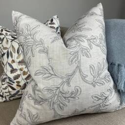Embroidered Cushion Cover, Pillow Cover , Throw - Grey Leaf Design/John Lewis Fabric Countryside Home, Sofa - thumbnail 1