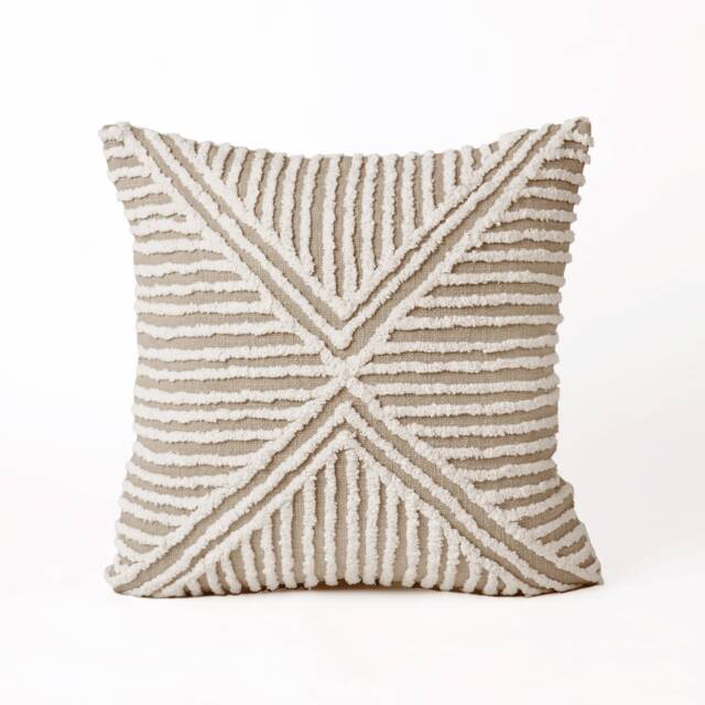 Tufted Off White & Beige Throw Pillow Cover, 18x18 Inches - Zulu Collection - image 1