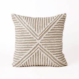Tufted Off White & Beige Throw Pillow Cover, 18x18 Inches - Zulu Collection - thumbnail 1