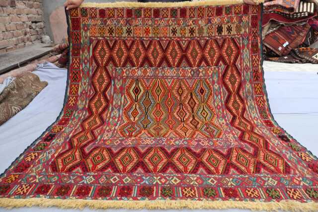 4'9x5'6 Ft Afghan Tribal Dezange Rug, Super Fine Quality Handmade Natural Veg Dyes Orange Turkmen Oriental Living Room Carpet - image 1