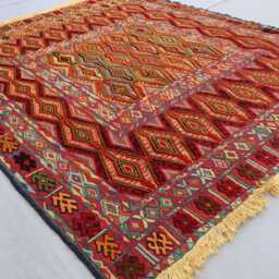 4'9x5'6 Ft Afghan Tribal Dezange Rug, Super Fine Quality Handmade Natural Veg Dyes Orange Turkmen Oriental Living Room Carpet - thumbnail 2