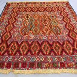 4'9x5'6 Ft Afghan Tribal Dezange Rug, Super Fine Quality Handmade Natural Veg Dyes Orange Turkmen Oriental Living Room Carpet - thumbnail 3