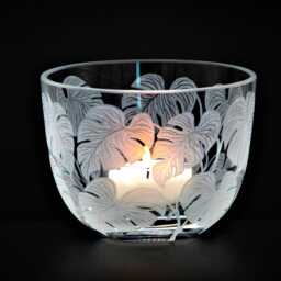 Lantern Candle Holder Window Leaf Deep Cut Engraving Mouth Blown Hand Engraved - thumbnail 3