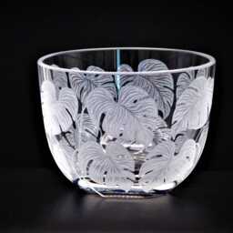 Lantern Candle Holder Window Leaf Deep Cut Engraving Mouth Blown Hand Engraved - thumbnail 4