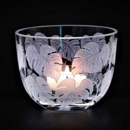 Lantern Candle Holder Window Leaf Deep Cut Engraving Mouth Blown Hand Engraved - thumbnail 2