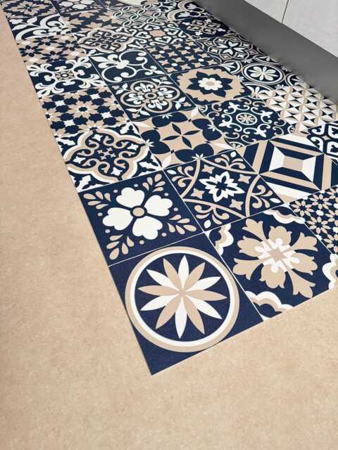 Vinyl Kitchen Runner Floor Mat in Blue & Beige Persian Rug Pattern - image 1