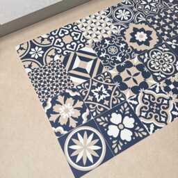 Vinyl Kitchen Runner Floor Mat in Blue & Beige Persian Rug Pattern - thumbnail 4