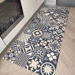 Vinyl Kitchen Runner Floor Mat in Blue & Beige Persian Rug Pattern - thumbnail 3